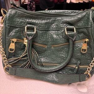 Steve Madden Dark Green Leather Satchel with Gold Hardware